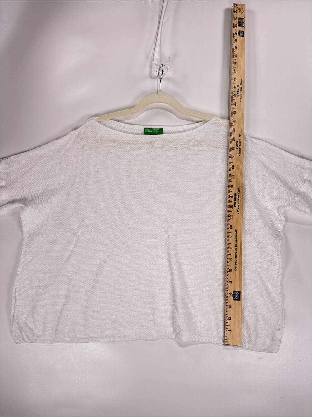 United Colors of Benetton Wide Sleeve Boat Neck Knit Top Linen Cotton White Med - Picture 9 of 10
